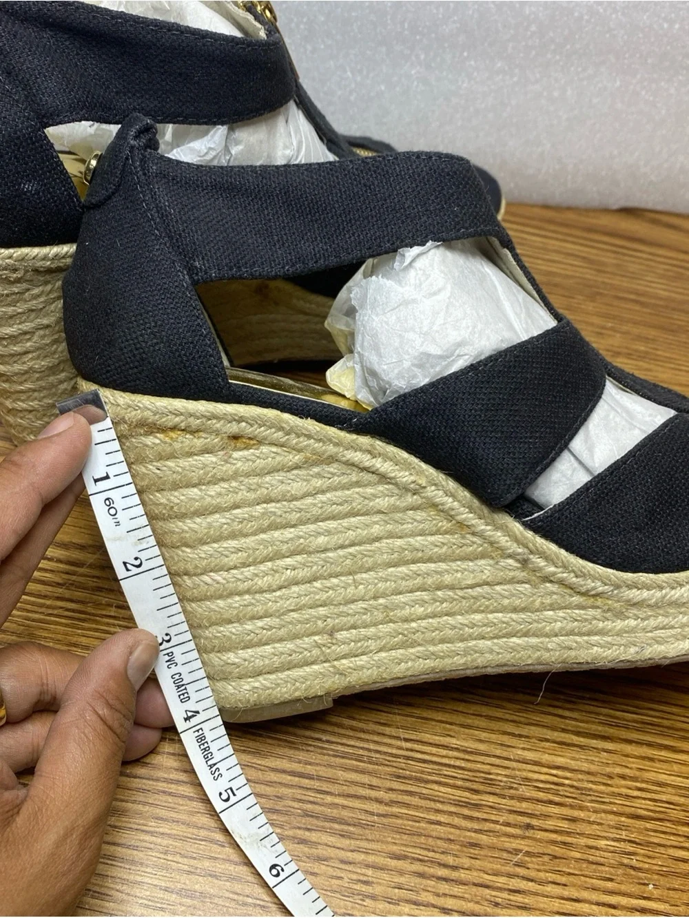 Michael Kors Women's Damita Canvas Espadrille Wedge Sandal Black Womens Size 9M